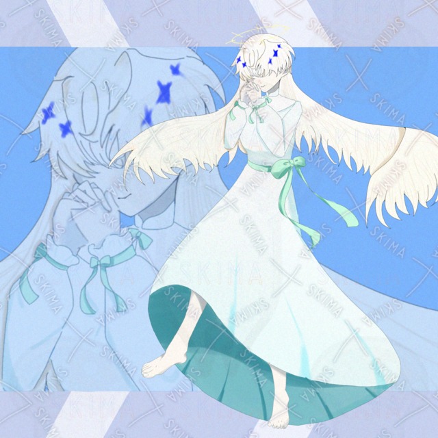 羽？の生えた天使っぽいメカクレ女の子(天使の輪無しの差分あり)