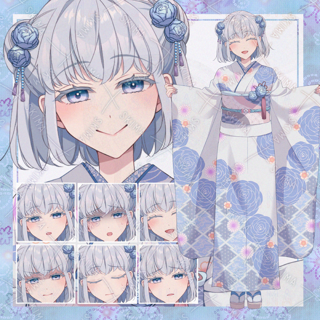 【表情７種】着物の女の子
