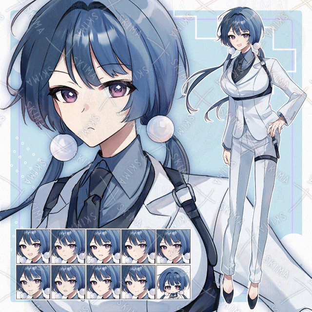 おさげ白スーツの女性【表情差分＋SDキャラ】