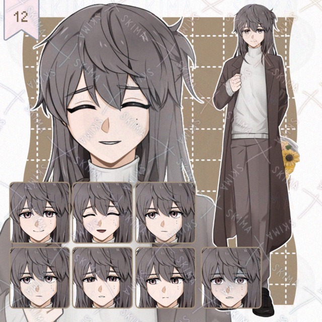 adopt. 花束を持つ男性キャラクター【表情9種+花束】