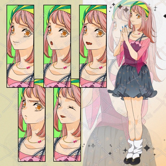 【立ち絵素材】ピンク髪の女性【表情5種】