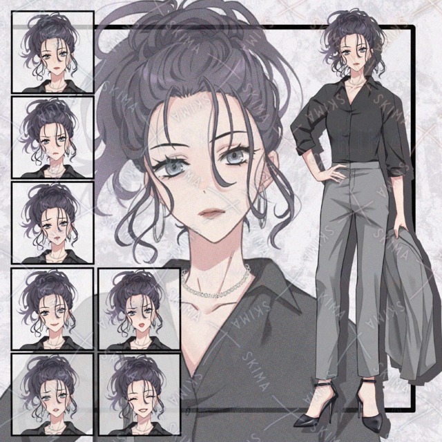 パンツスーツの女性立ち絵　表情7種
