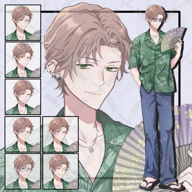 アロハシャツの男性立ち絵　表情7種+サングラス