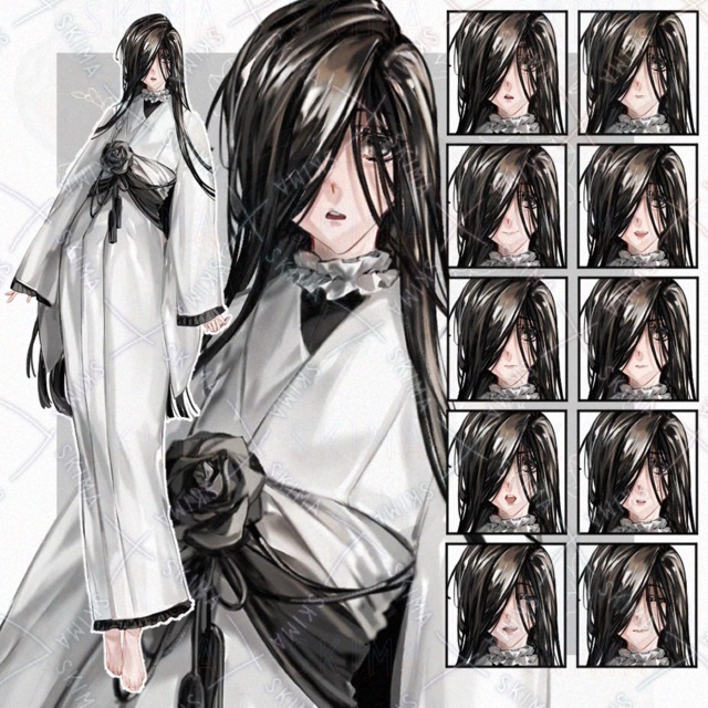 黒髪着物の女性【表情10種】