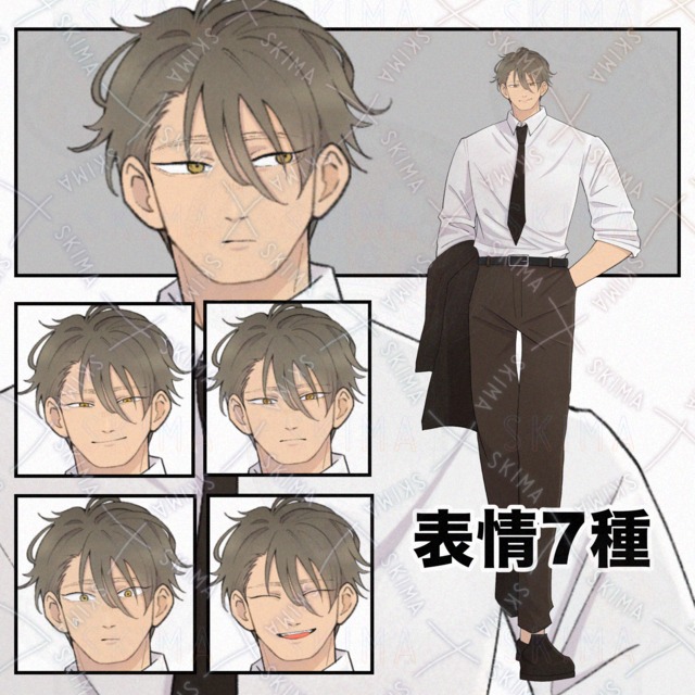 【表情7種】スーツの男性