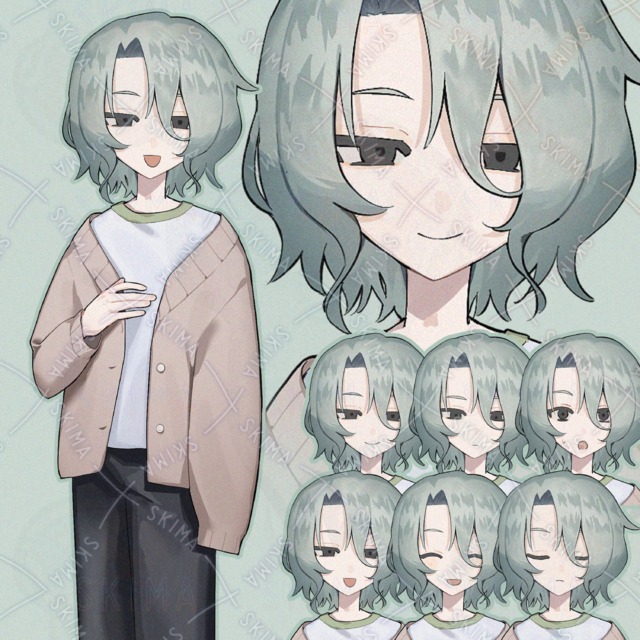 【表情6種】癖毛の男性