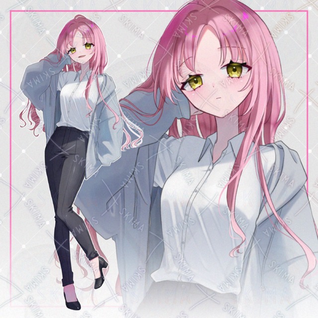 【adopt】ワイシャツパーカーの女の子　表情差分8種【全身立ち絵】