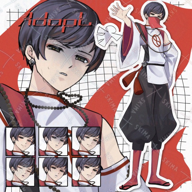 【表情6種、差分2種】黒髪和服少年
