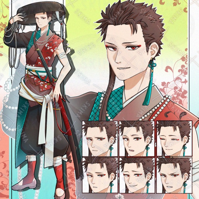 東洋幻想風＋中華風剣客(表情差分8種＋笠＋太刀)