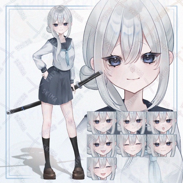 【表情7種＋パーツ1】日本刀を持ったセーラー服の女の子