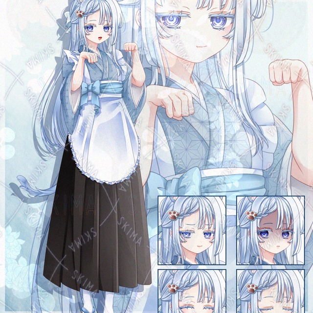 和メイド猫少女（表情5種＋耳・尾なし差分5枚）