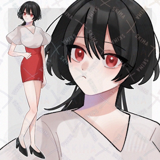 ウルフカットの女性【表情5種】