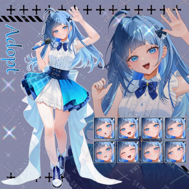 アイドル風の女性【表情9種+マイク】