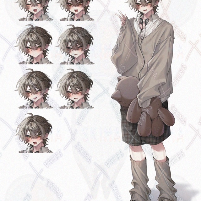 【表情差分8種】制服男性立ち絵(茶髪、短パン、熊)