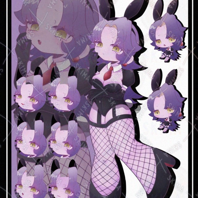 【表情8種＋ミニキャラ2種】ウルフカットなバニーちゃん