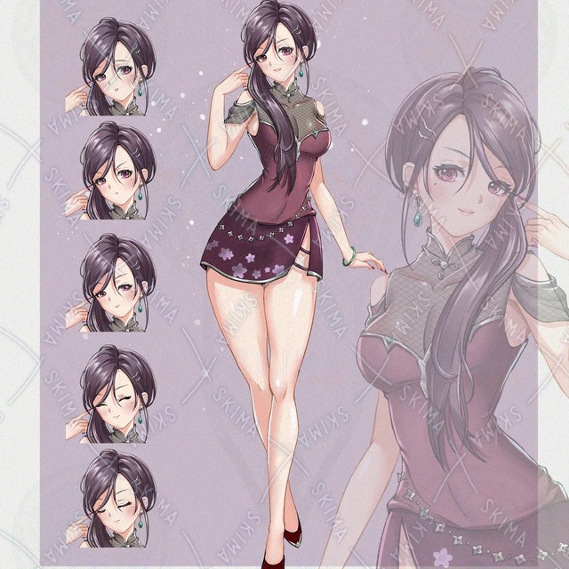 チャイナ服女子(表情6種)