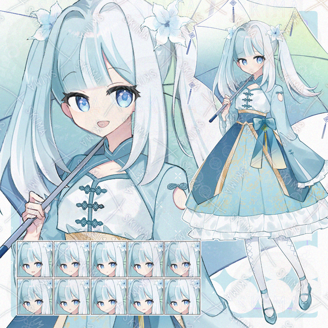 【お値下げ】水色の中華ロリータ少女【表情差分10種】