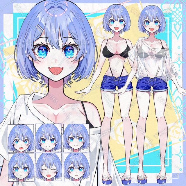 水着とTシャツの子