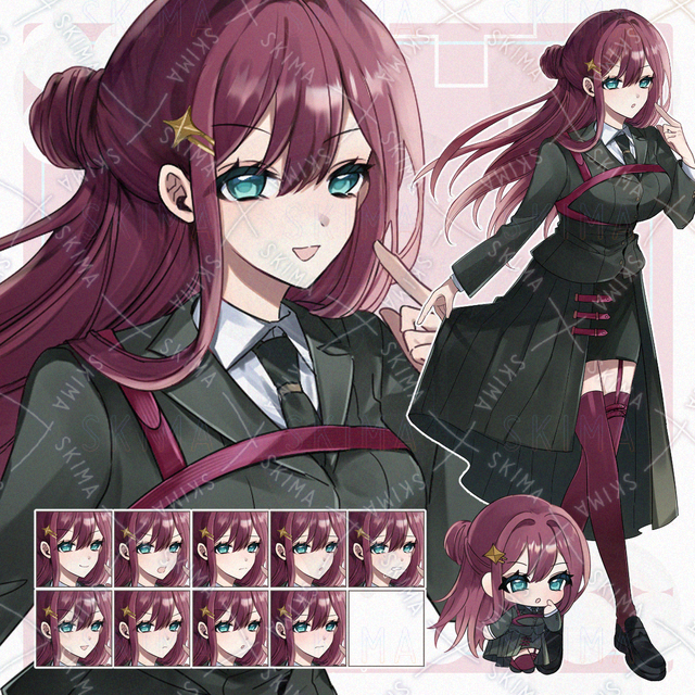 軍服を着た赤髪の女性【表情差分9種＋SDキャラ】