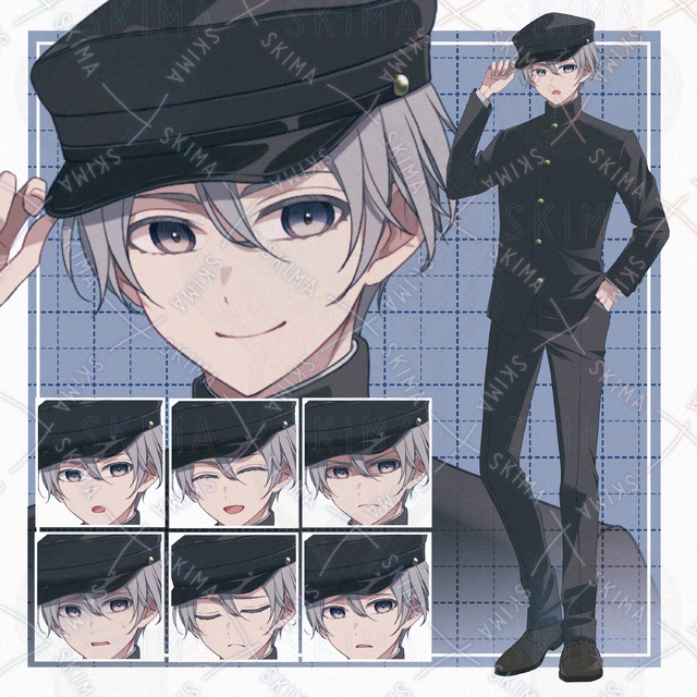 【表情７種】学ランの男子