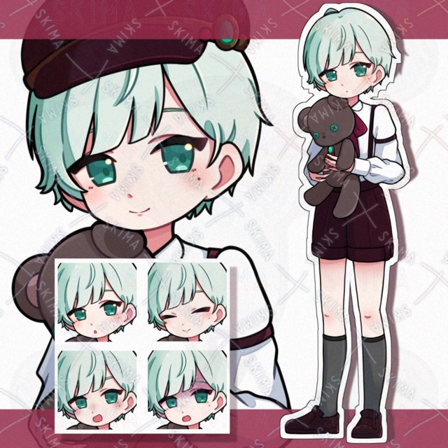 【表情6種＋小物】ぬいぐるみを抱いた少年