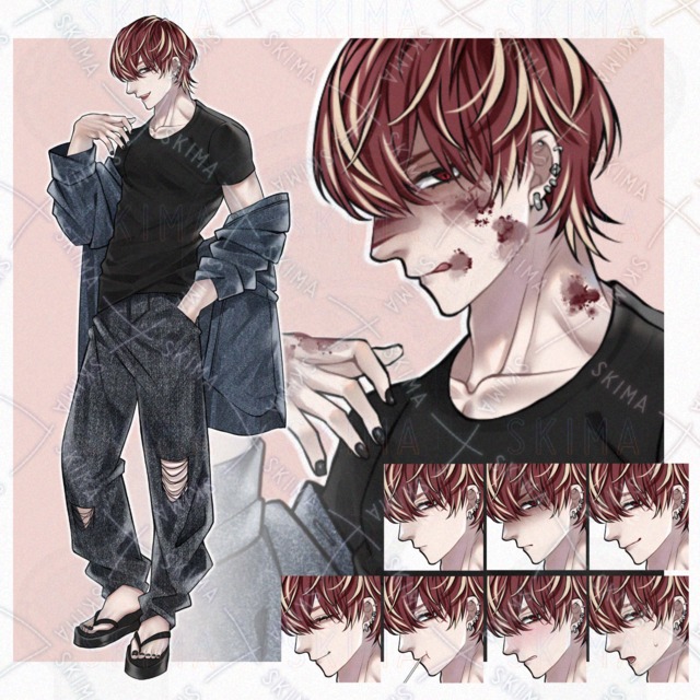 ★【立ち絵】赤髪/男性キャラ【表情9種】