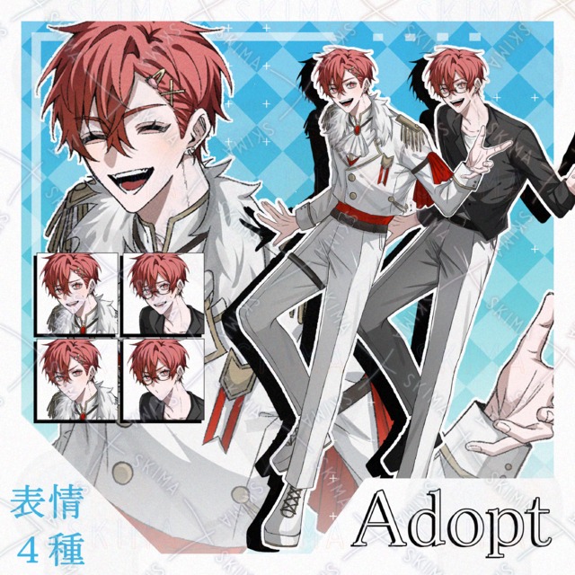 赤髪の男性アイドル【表情4種+衣装2種+小物2種】