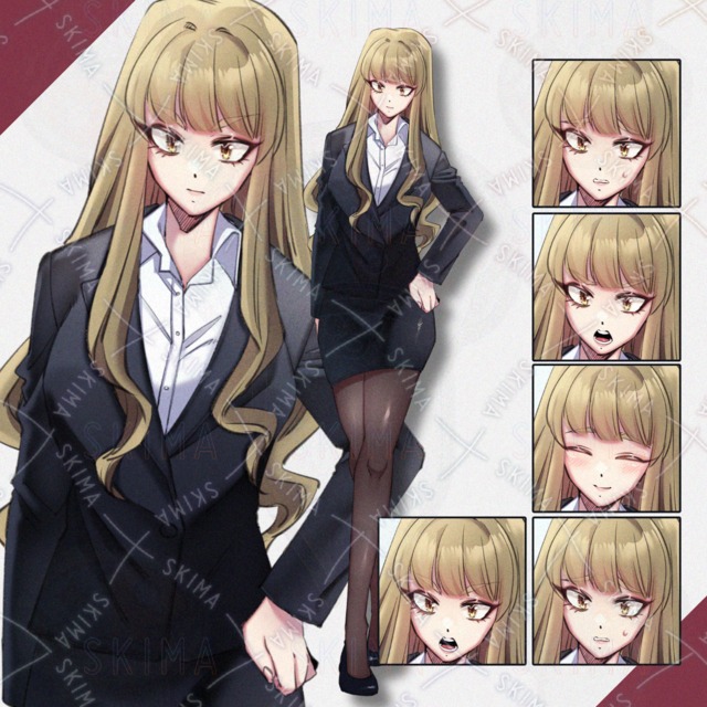 金髪猫目スーツ女性静止画立ち絵【差分6種】