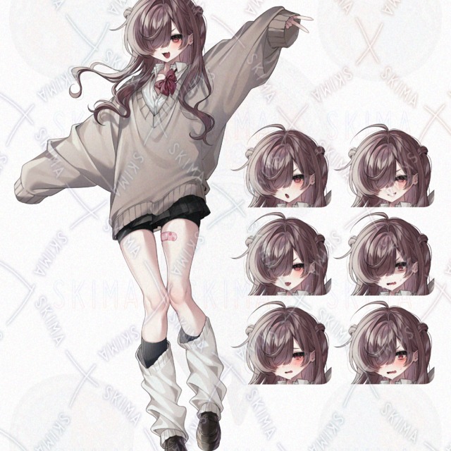【表情差分7種】女の子立ち絵(ロングヘア、制服、舌ピ)