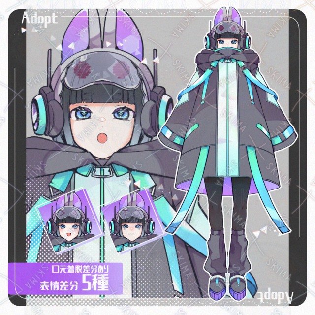 サイバーパンク風のキャラ【表情5種+口元着脱差分有】