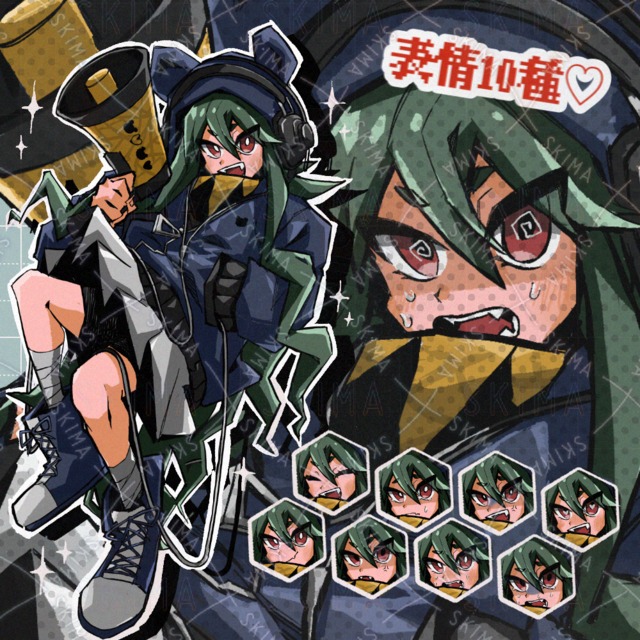 【表情10種】熊耳フードのメガホン少女