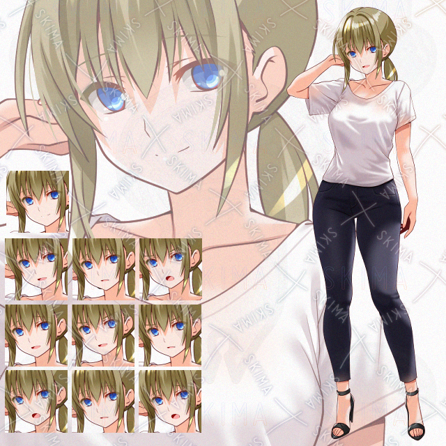 【表情10種】Tシャツジーンズ女性