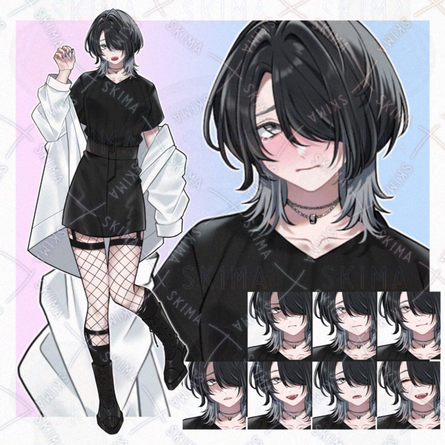 【立ち絵】黒髪/女の子【表情9種】