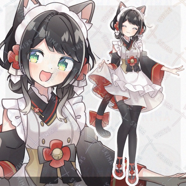 和メイド風の衣装を着た猫な女の子