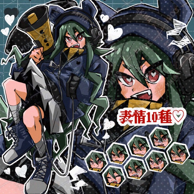 【表情10種】熊フードのメガホン少女