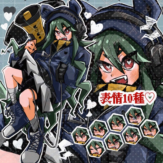 【表情10種】熊フードのメガホン少女