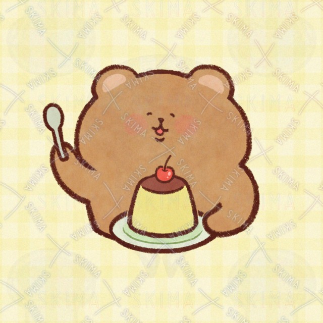 プリンを食べるくまさん