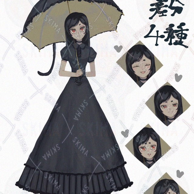 【表情差分4種】黒猫モチーフの少女