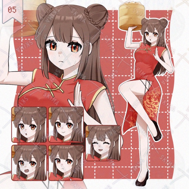 adopt. チャイナ服の女性キャラクター【表情5種】