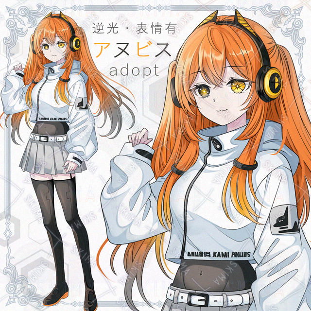 【逆光＆表情差分6種】アヌビスモチーフのサイバーパンク少女【透過PNG】