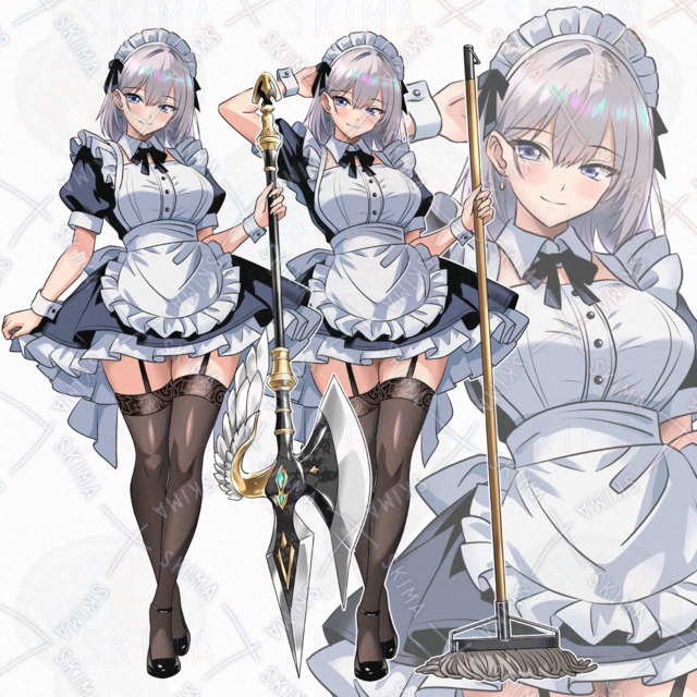 銀髪メイド【ポーズ差分+差分アイテム】