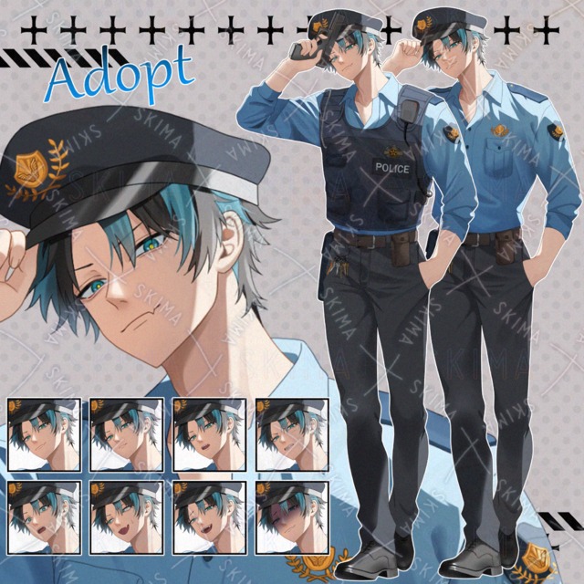 警察官の男性【表情8種+銃&チョッキ+返り血】
