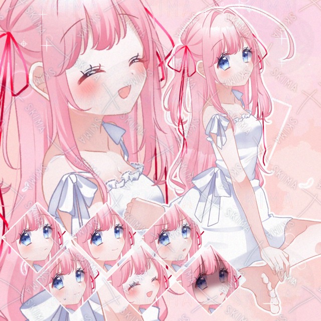 ピンクのハーフアップ白ワンピ少女