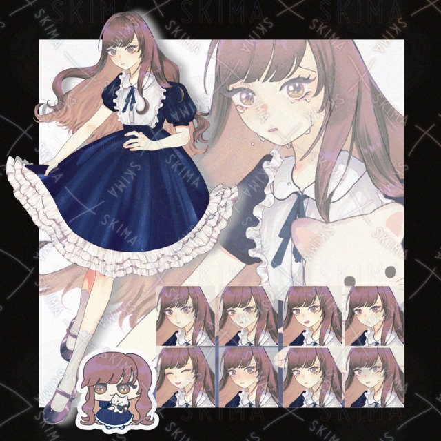 【表情8種+ミニキャラ+小物】青いワンピースの少女