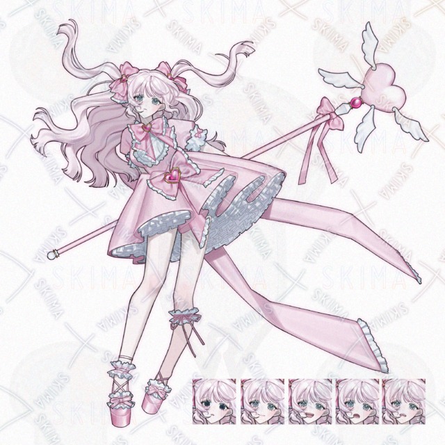 ピンクハートモチーフの魔法少女【ステッキ差分有り】
