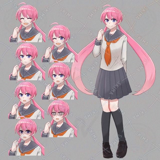 【差分8種】ピンク髪・セーラー服の女の子