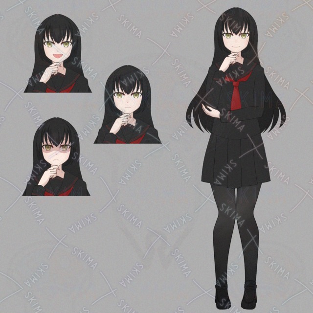 【差分4種】黒髪・黒セーラー服の女の子
