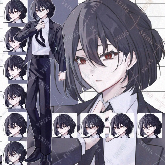 【表情10種】黒スーツの男性