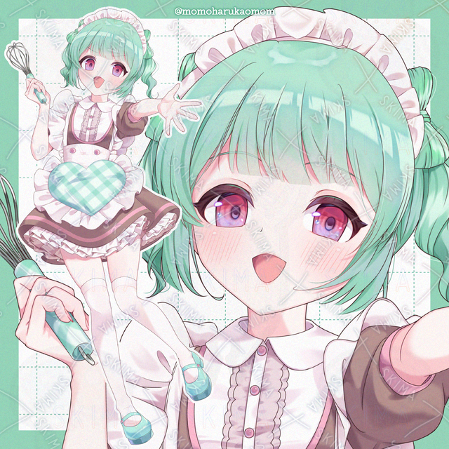 【表情10種】アイドルメイド💚チョコミントカラーの女の子立ち絵🍫