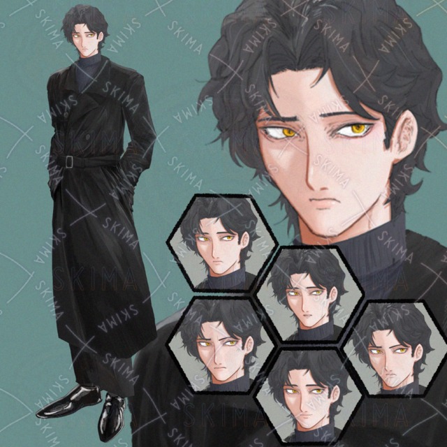 【表情差分5種】黒いコートの男性